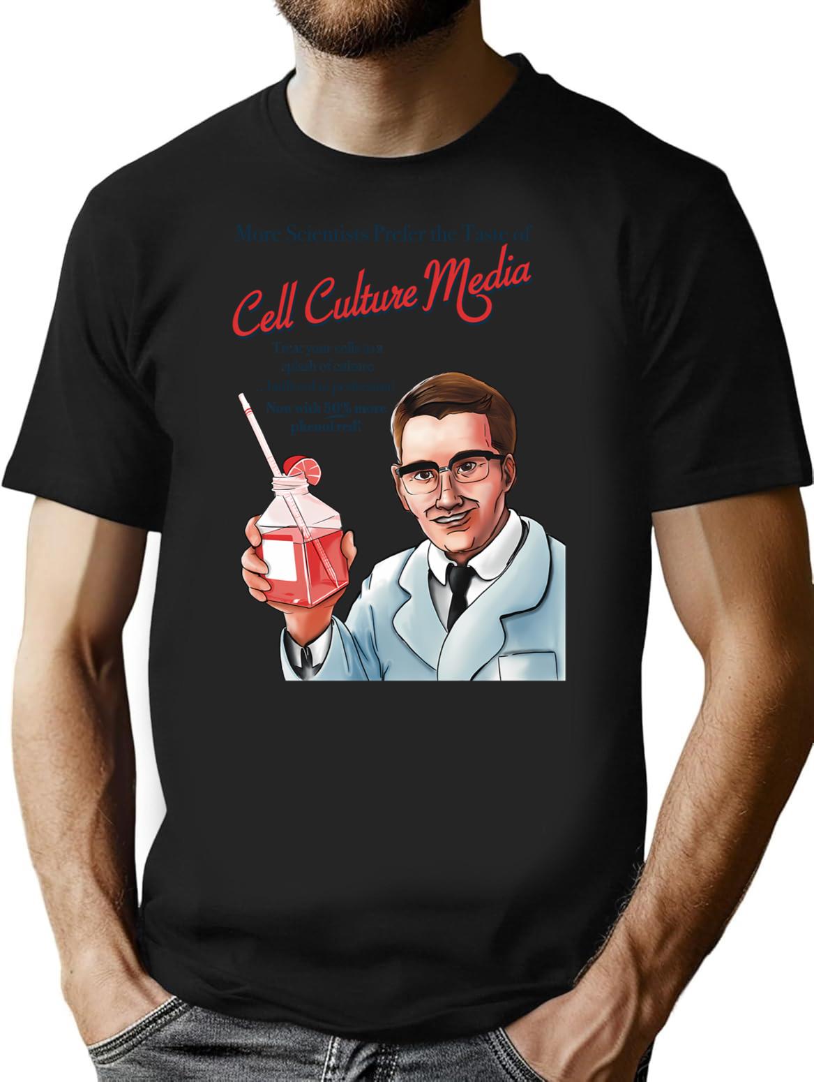 Vintage Cell Culture Media Ad T-Shirt for Men & Women, T-Shirts Graphic Tee - Black