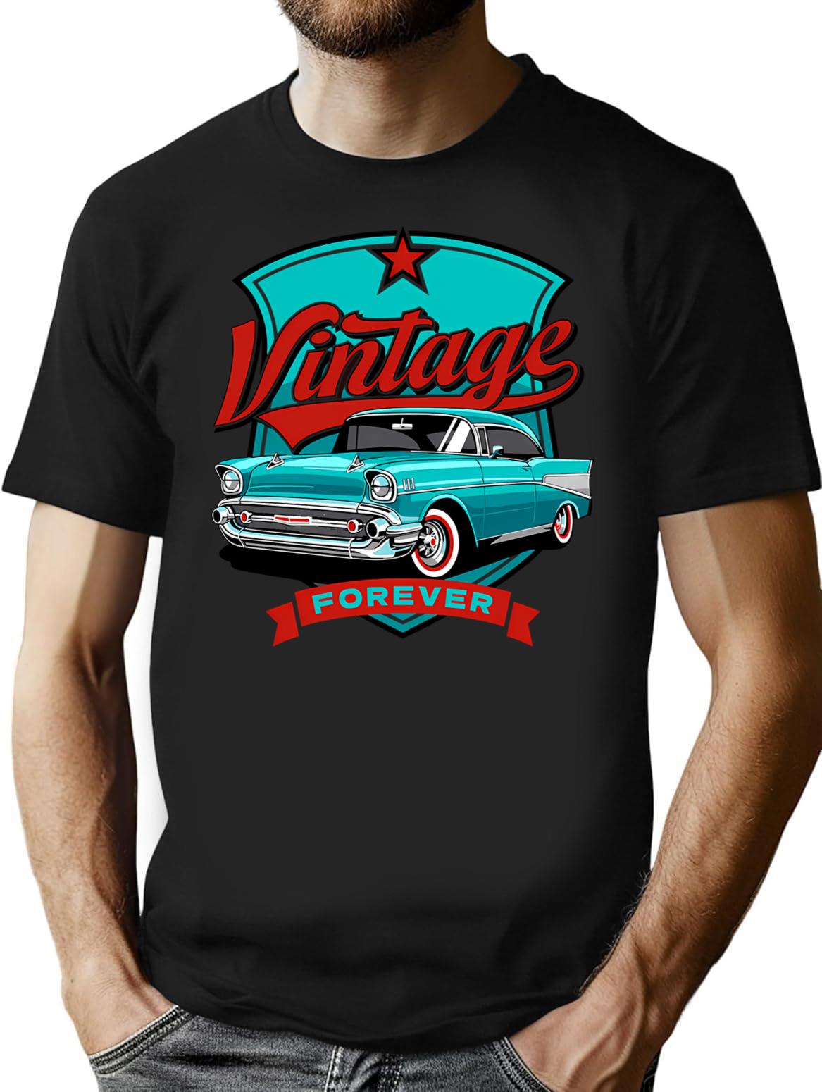 Vintage Classic Car Old Forever T-Shirt for Men & Women, T-Shirts Graphic Tee - Black