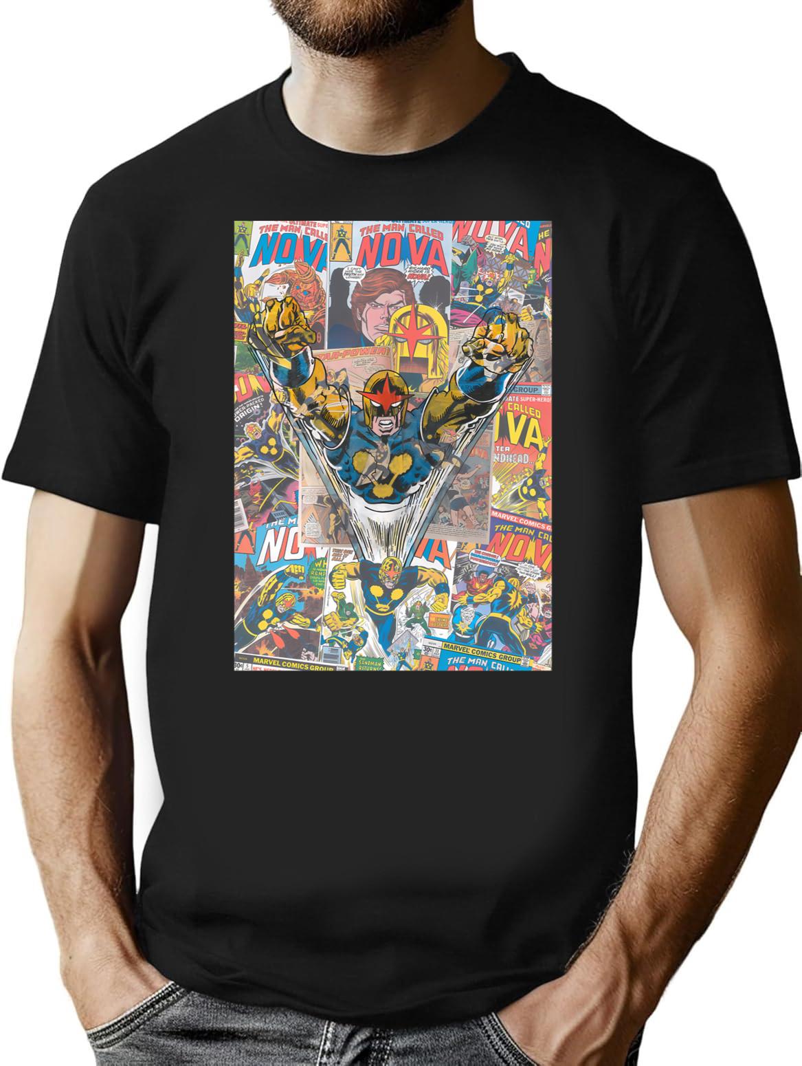 Vintage Comic Nova T-Shirt for Men & Women, T-Shirts Graphic Tee - Black