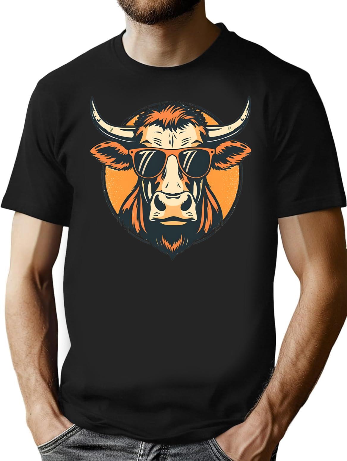 Vintage Cow With Sunglasses Farm Life T-Shirt for Men & Women, T-Shirts Graphic Tee - Black