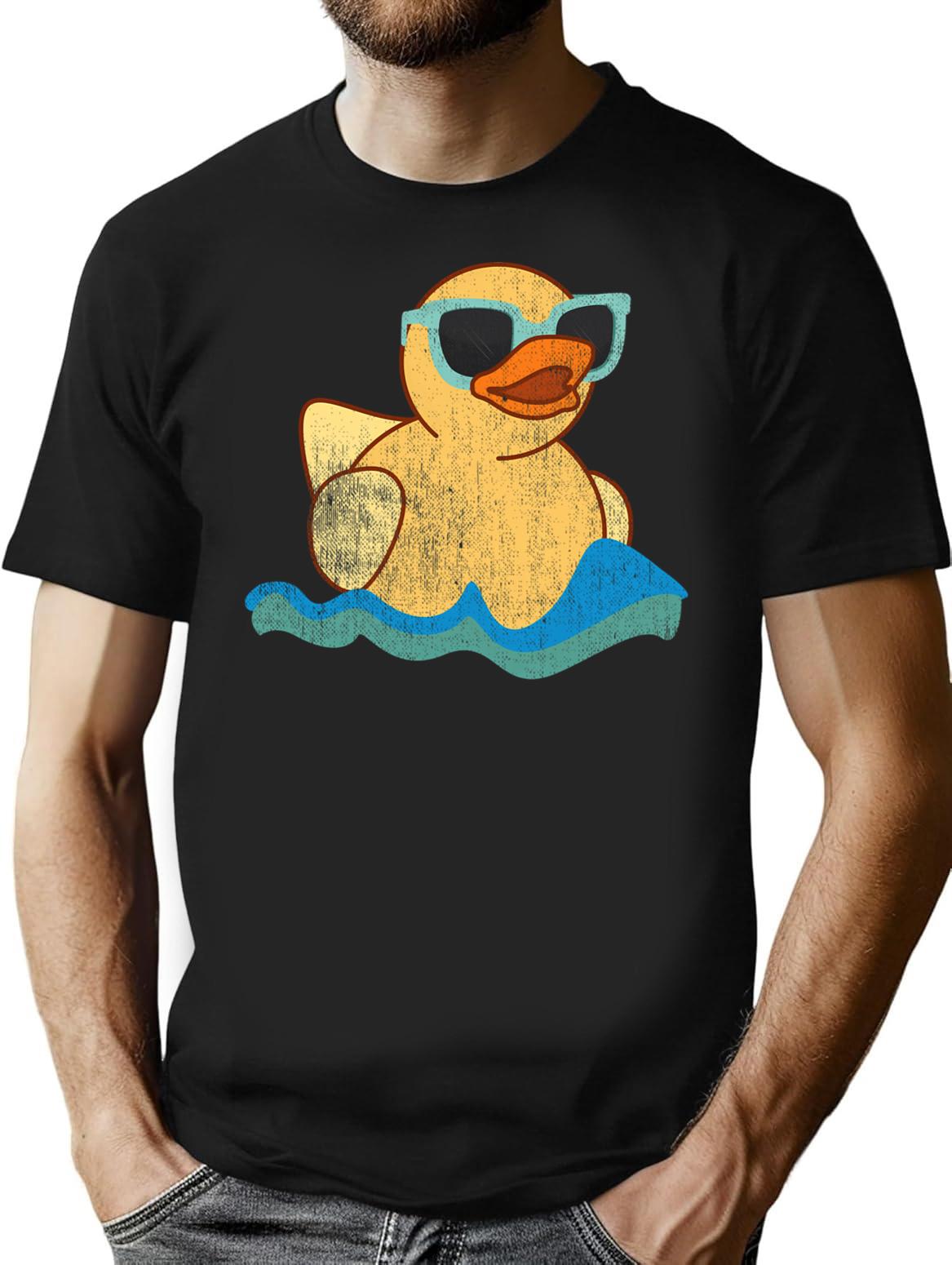 Vintage Cute Yellow Rubber Duckling Art Of Zoo Bath Toy Rubber Duck Ducky T-Shirt for Men & Women, T-Shirts Graphic Tee - Black