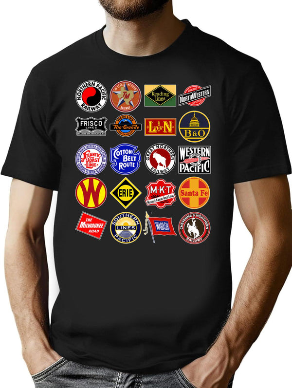 Vintage Defunct Railroad Railway Logos - Trains Hobby T-Shirt for Men & Women, T-Shirts Graphic Tee - Black