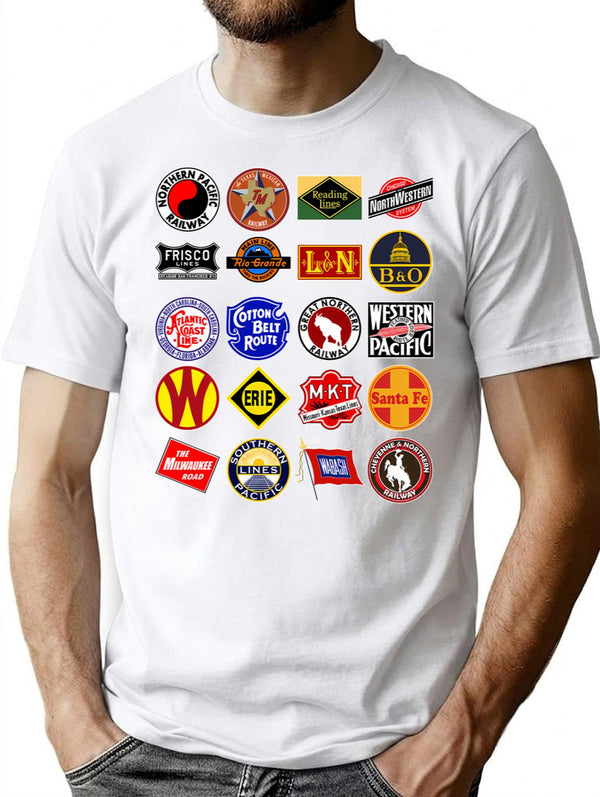 Vintage Defunct Railroad Railway Logos - Trains Hobby T-Shirt for Men & Women, T-Shirts Graphic Tee - White