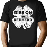 Vintage Dibs On The Redhead Funny Irish St Patricks Day Shamrock T-Shirt for Men & Women, T-Shirts Graphic Tee - Black