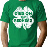 Vintage Dibs On The Redhead Funny Irish St Patricks Day Shamrock T-Shirt for Men & Women, T-Shirts Graphic Tee - Green