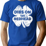 Vintage Dibs On The Redhead Funny Irish St Patricks Day Shamrock T-Shirt for Men & Women, T-Shirts Graphic Tee - Blue