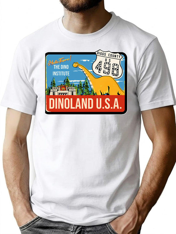 Vintage Dinoland T-Shirt for Men & Women, T-Shirts Graphic Tee - White