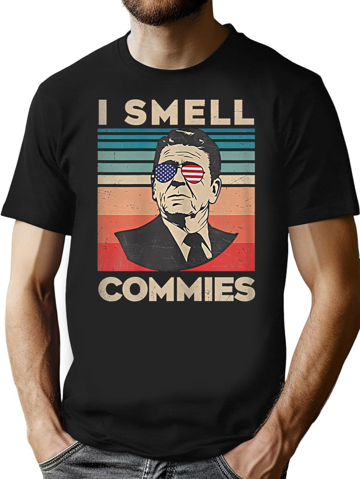 Vintage Distressed Retro Reagan President I Smell Commies T-Shirt T-Shirt for Men & Women, T-Shirts Graphic Tee - Black