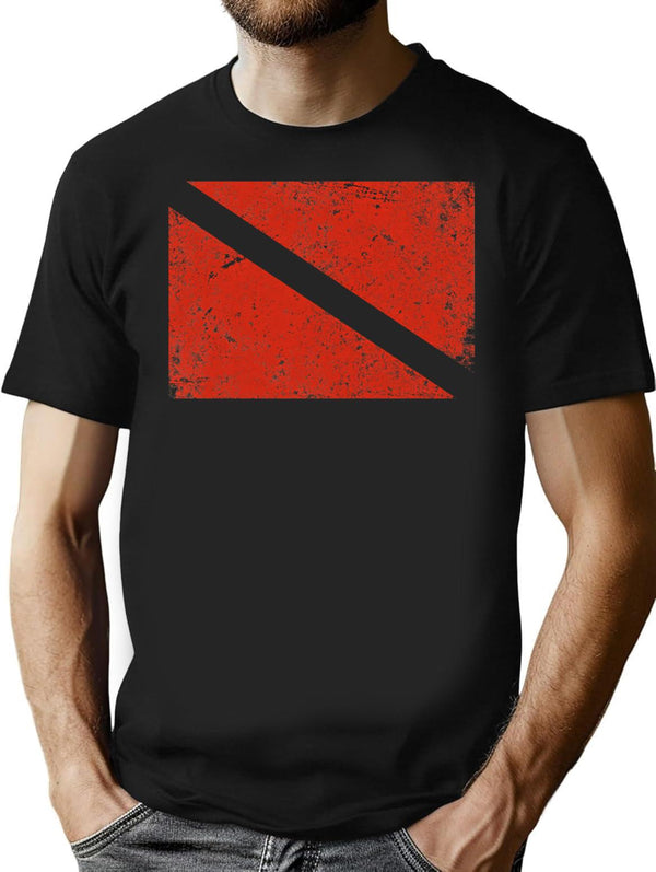 Vintage Distressed Scuba Diving Flag T-Shirt for Men & Women, T-Shirts Graphic Tee - Black