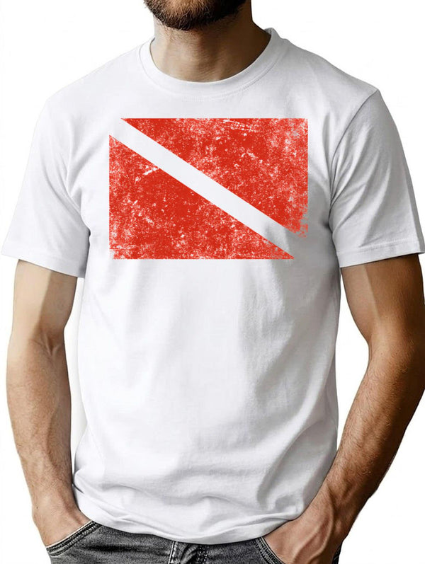 Vintage Distressed Scuba Diving Flag T-Shirt for Men & Women, T-Shirts Graphic Tee - White
