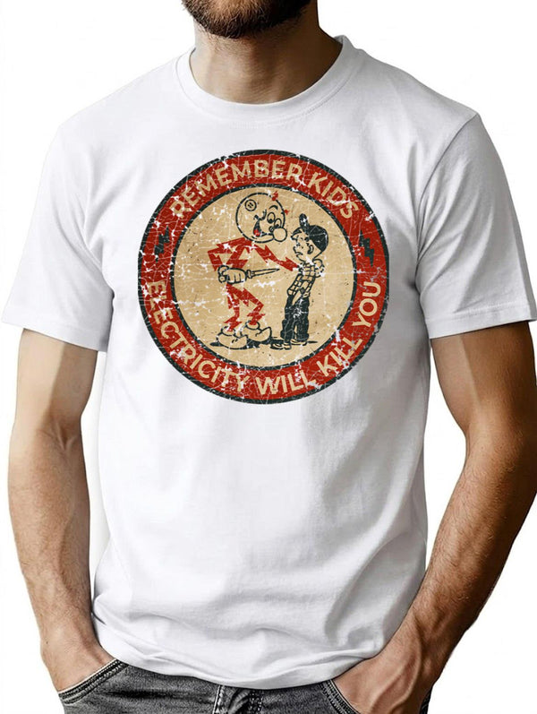Vintage Electricity Will Kill You Kids T-Shirt for Men & Women, T-Shirts Graphic Tee - White