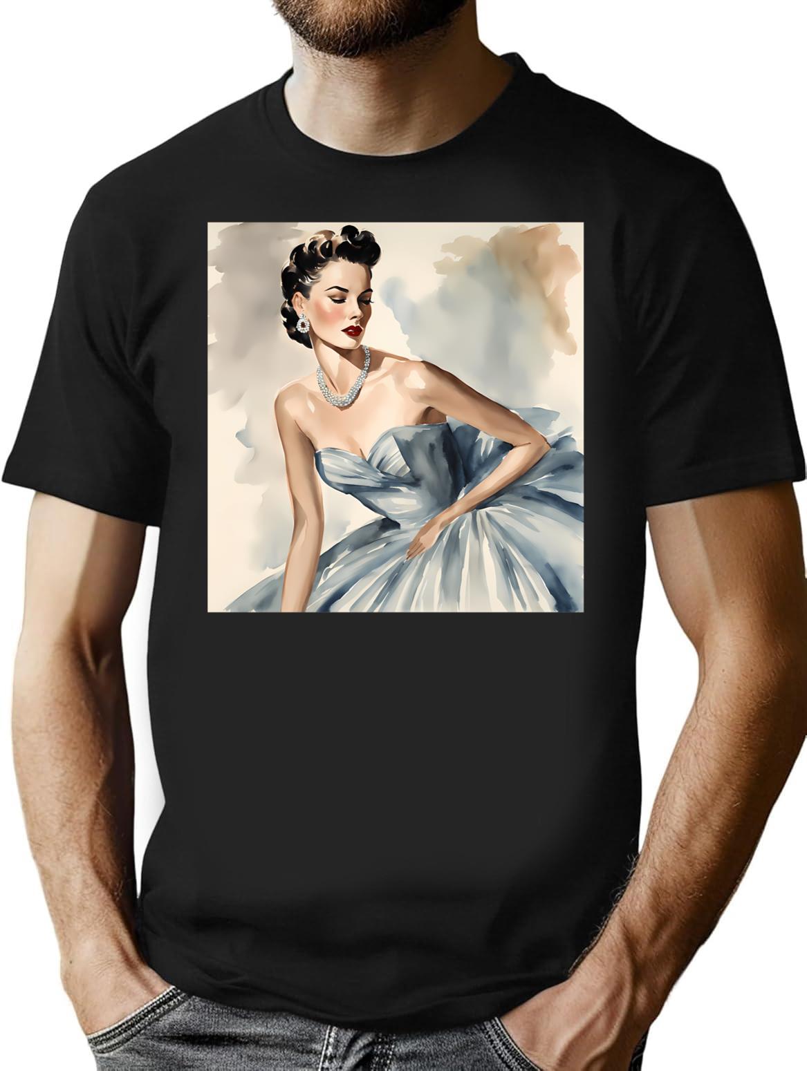 Vintage Elegance Glamorous 1950S Beauty In Blue T-Shirt for Men & Women, T-Shirts Graphic Tee - Black