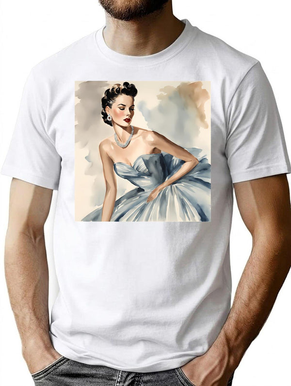 Vintage Elegance Glamorous 1950S Beauty In Blue T-Shirt for Men & Women, T-Shirts Graphic Tee - White