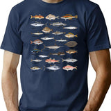 Vintage Fish Identification Chart Fishing T-Shirt for Men & Women, T-Shirts Graphic Tee - Navy