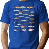 Vintage Fish Identification Chart Fishing T-Shirt for Men & Women, T-Shirts Graphic Tee - Blue