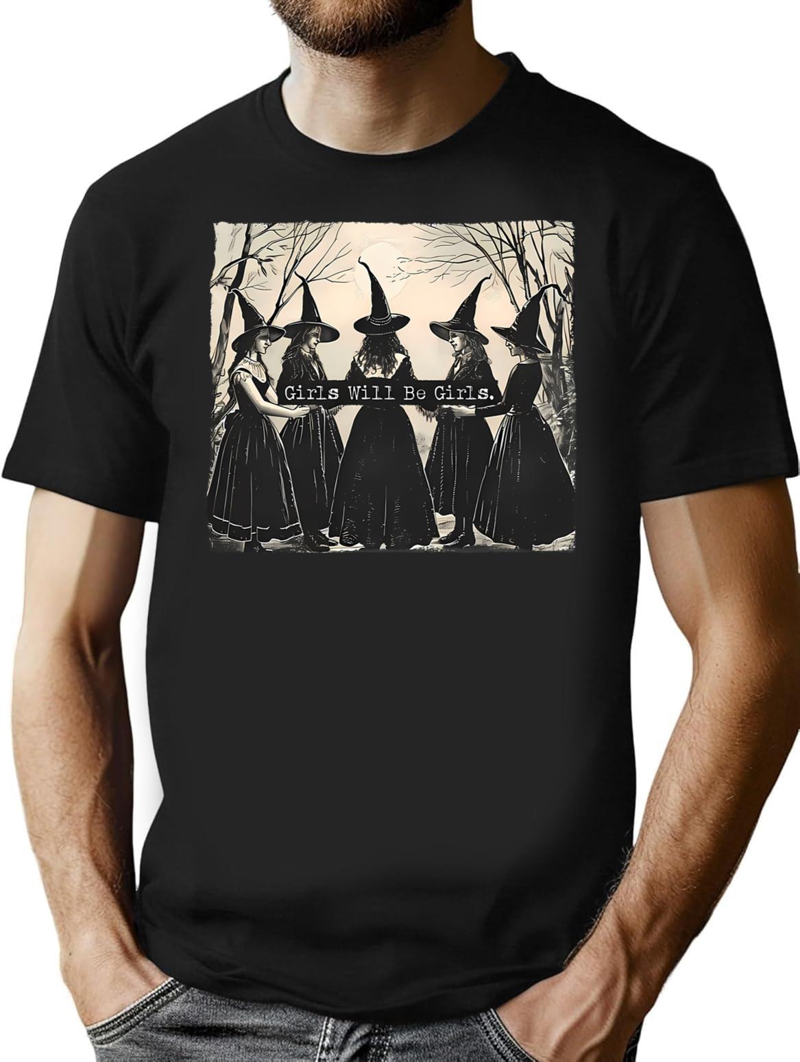 Vintage Girls Will Be Girls Witch T-Shirt for Men & Women, T-Shirts Graphic Tee - Black