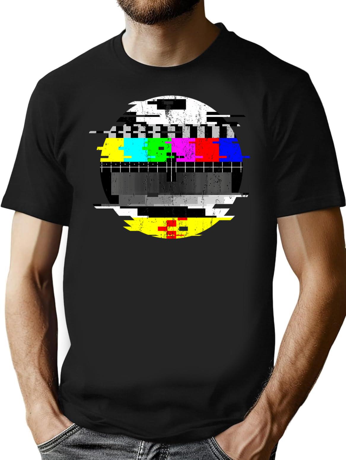 Vintage Glitched Tv Test Pattern Graphic T-Shirt for Men & Women, T-Shirts Graphic Tee - Black