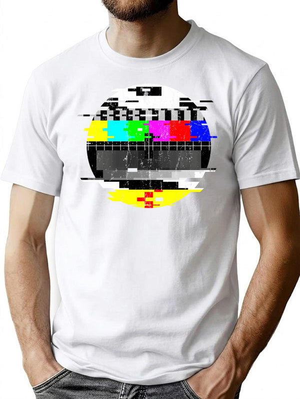 Vintage Glitched Tv Test Pattern Graphic T-Shirt for Men & Women, T-Shirts Graphic Tee - White