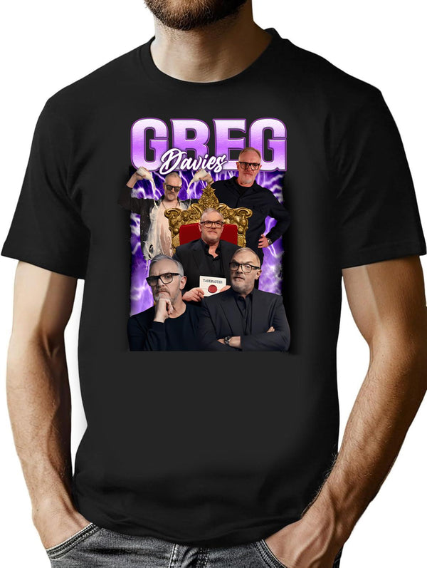 Vintage Greg Davies Style T-Shirt for Men & Women, T-Shirts Graphic Tee - Black
