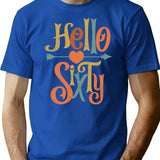 Vintage Hello Sixty 60Th Birthday Gift T-Shirt for Men & Women, T-Shirts Graphic Tee - Blue