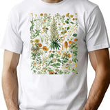 Vintage Inspired Flower Botanical Chart T-Shirt for Men & Women, T-Shirts Graphic Tee - White