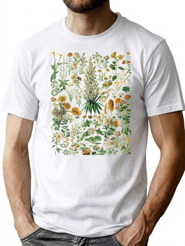 Vintage Inspired Flower Botanical Chart T-Shirt for Men & Women, T-Shirts Graphic Tee - White