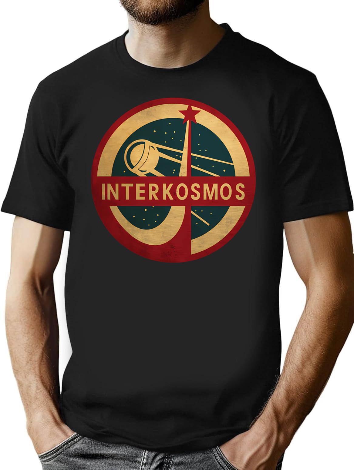 Vintage Interkosmos Space Program Sputnik Satellite T-Shirt for Men & Women, T-Shirts Graphic Tee - Black
