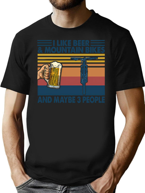 Vintage Mountain Biking I Like Beer Mountain Bikes And Maybe 3 People T-Shirt for Men & Women, T-Shirts Graphic Tee - Black