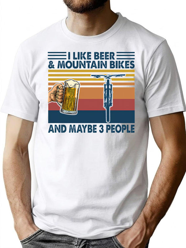 Vintage Mountain Biking I Like Beer Mountain Bikes And Maybe 3 People T-Shirt for Men & Women, T-Shirts Graphic Tee - White