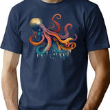 Vintage Octopus T-Shirt for Men & Women, T-Shirts Graphic Tee - Navy