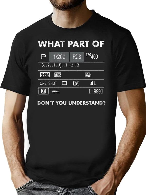 Vintage Photographer Dslr Camera Lcd Screen Lens Aperture Design T-Shirt for Men & Women, T-Shirts Graphic Tee - Black