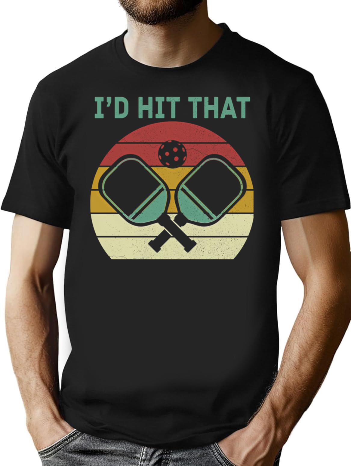 Vintage Pickleball Player Funny I_D Hit That Retro Gift T-Shirt for Men & Women, T-Shirts Graphic Tee - Black