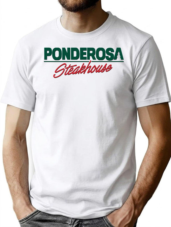 Vintage Ponderosa Steakhouse Logo T-Shirt for Men & Women, T-Shirts Graphic Tee - White