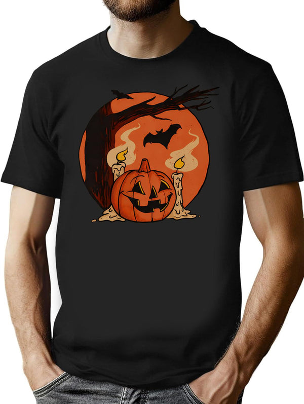 Vintage Pumpkin Scene Halloween T-Shirt for Men & Women, T-Shirts Graphic Tee - Black