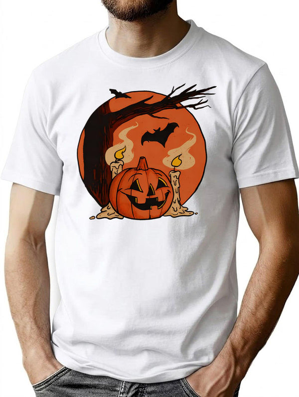 Vintage Pumpkin Scene Halloween T-Shirt for Men & Women, T-Shirts Graphic Tee - White