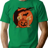 Vintage Pumpkin Scene Halloween T-Shirt for Men & Women, T-Shirts Graphic Tee - Green
