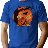 Vintage Pumpkin Scene Halloween T-Shirt for Men & Women, T-Shirts Graphic Tee - Blue