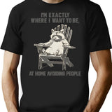 Vintage Raccoon I'M Exactly Where I Want To Be At Home Avoiding People T-Shirt for Men & Women, T-Shirts Graphic Tee - Black