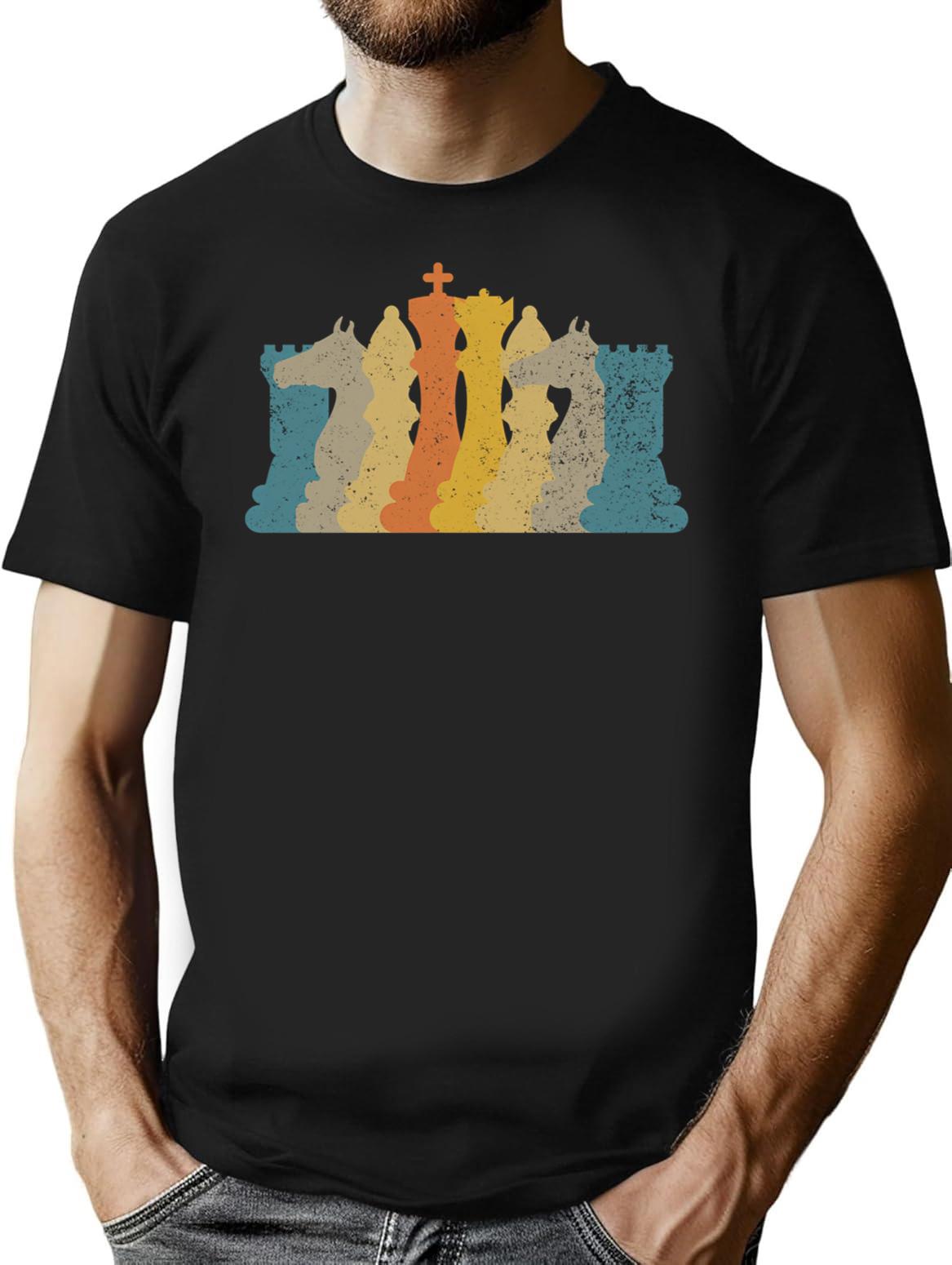 Vintage Retro Chess Pieces Chess Player Chess Game Pieces Gear T-Shirt for Men & Women, T-Shirts Graphic Tee - Black