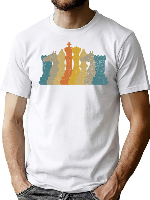 Vintage Retro Chess Pieces Chess Player Chess Game Pieces Gear T-Shirt for Men & Women, T-Shirts Graphic Tee - White