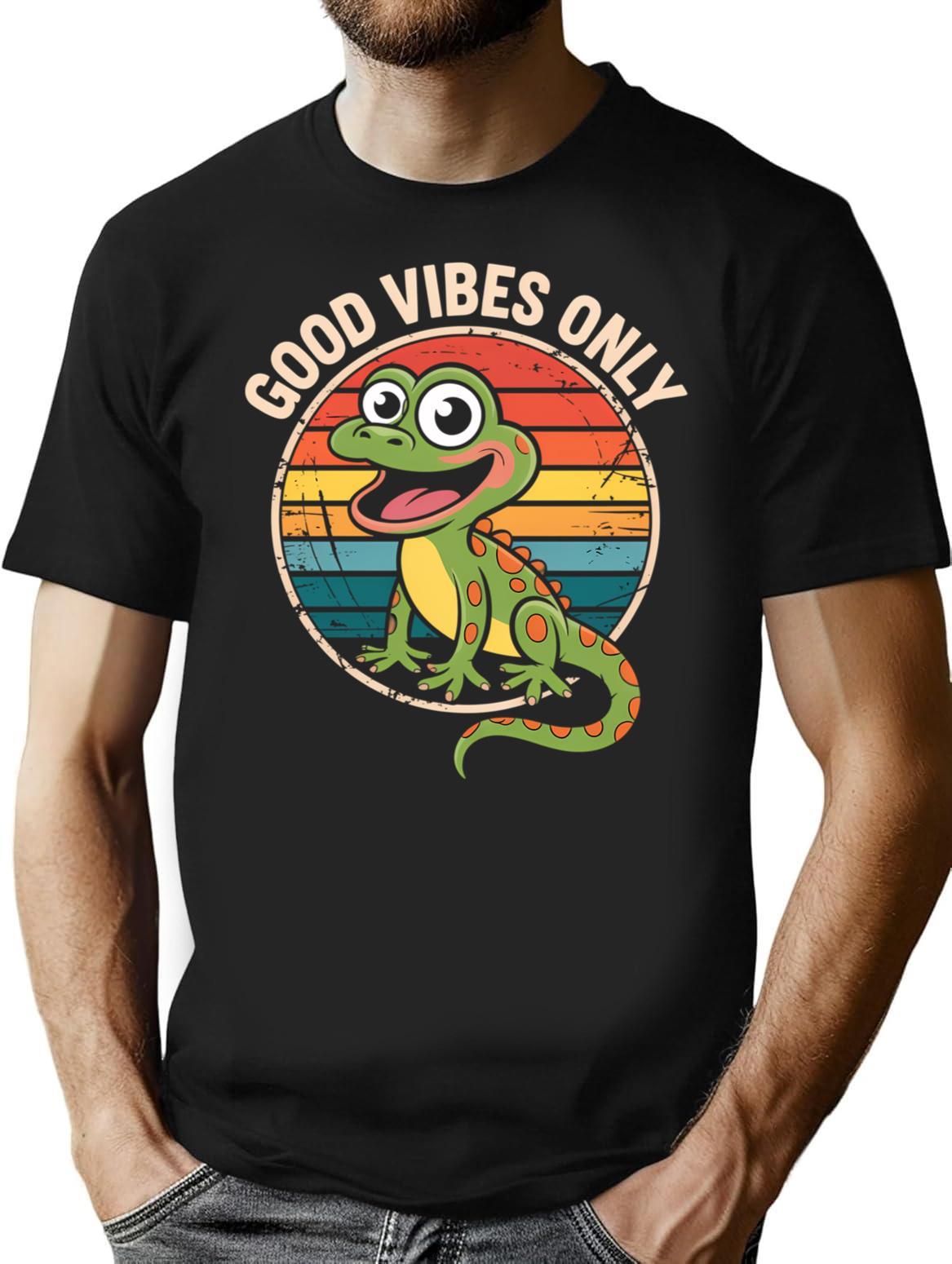 Vintage Retro Funny Lizard T-Shirt for Men & Women, T-Shirts Graphic Tee - Black
