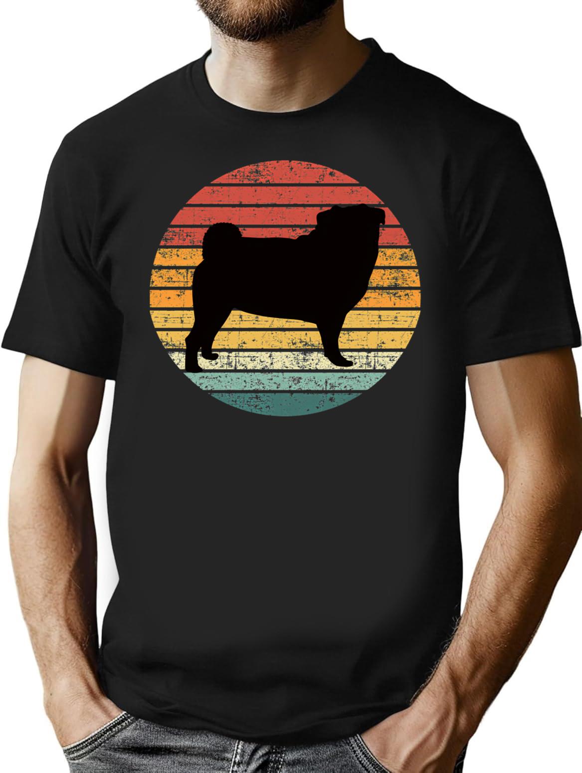 Vintage Retro Pug T-Shirt for Men & Women, T-Shirts Graphic Tee - Black