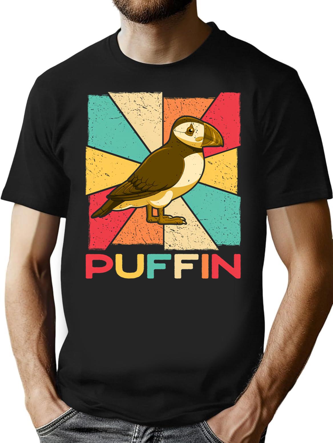 Vintage Retro Style Silhouette Puffin Bird - Puffin Lover T-Shirt for Men & Women, T-Shirts Graphic Tee - Black