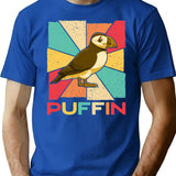 Vintage Retro Style Silhouette Puffin Bird - Puffin Lover T-Shirt for Men & Women, T-Shirts Graphic Tee - Blue