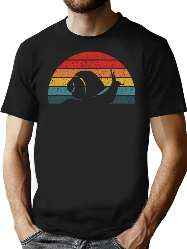 Vintage Retro Sunset Snail T-Shirt for Men & Women, T-Shirts Graphic Tee - Black