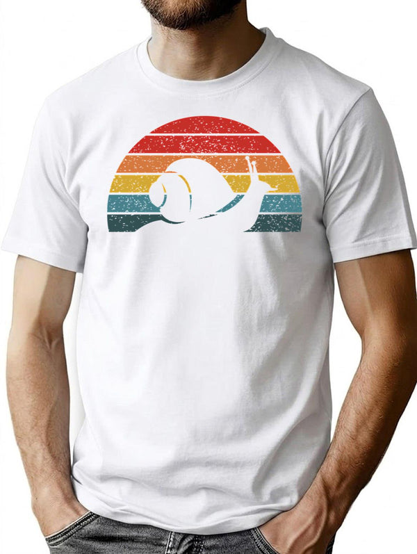 Vintage Retro Sunset Snail T-Shirt for Men & Women, T-Shirts Graphic Tee - White