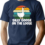 Vintage Silly Goose On The Loose Funny T-Shirt for Men & Women, T-Shirts Graphic Tee - Navy