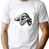 Vintage Sloth Pun-Don'T Hurry Be Happy Sloth T-Shirt for Men & Women, T-Shirts Graphic Tee - White