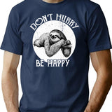Vintage Sloth Pun-Don'T Hurry Be Happy Sloth T-Shirt for Men & Women, T-Shirts Graphic Tee - Navy
