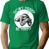 Vintage Sloth Pun-Don'T Hurry Be Happy Sloth T-Shirt for Men & Women, T-Shirts Graphic Tee - Green